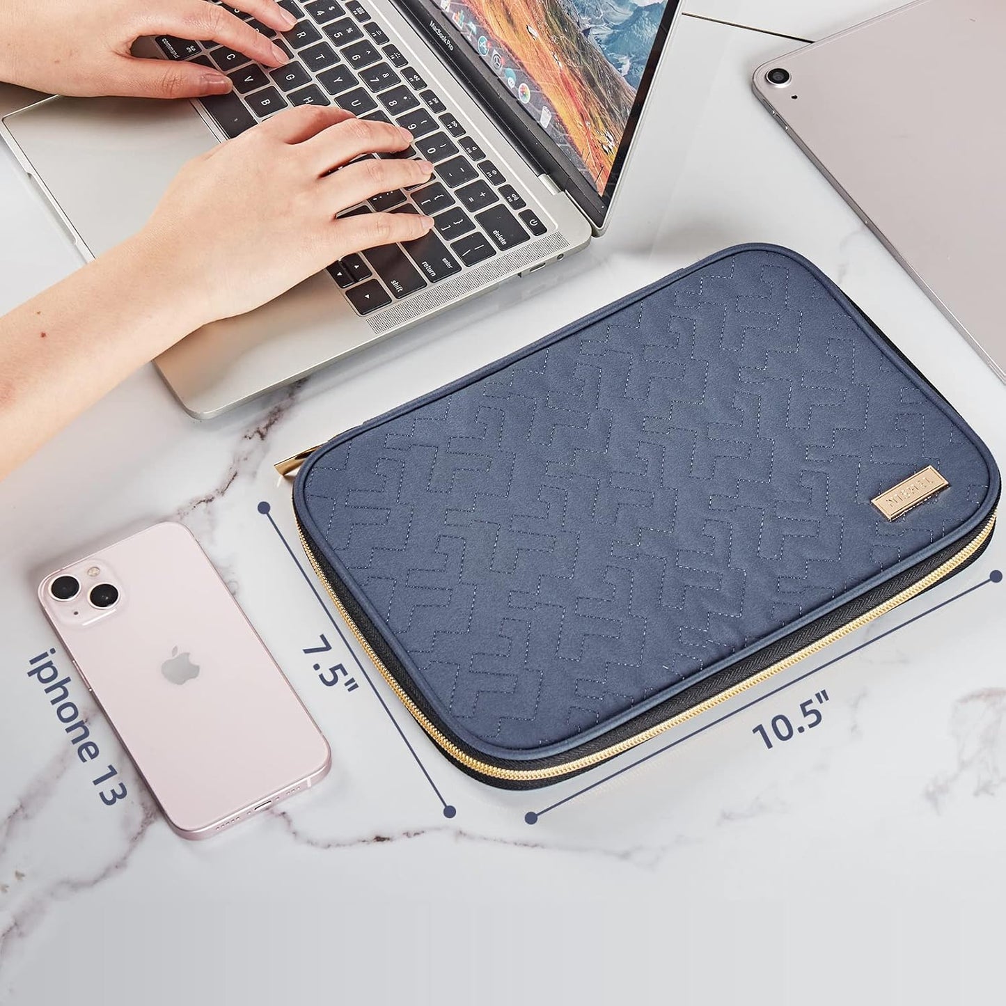 NISHEL Travel Cord Organizer Case, Tech Electronic Bag, Essentials for Charger, Cable, Phone, Hard Drive, USB, SD Card, Aegean-Blue