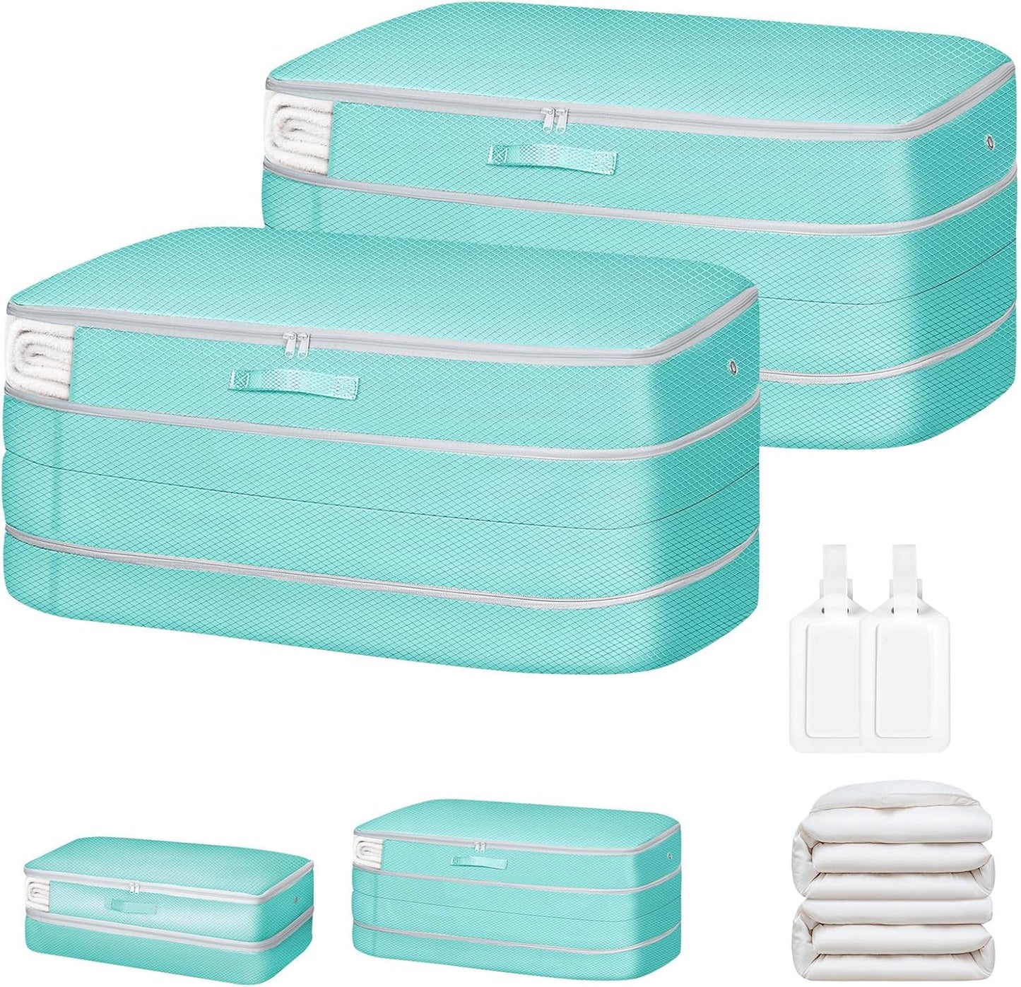 Comforter Storage Bag - Large Capacity Bedding Storage Bags Ultra Space Saving Self Compression Organizer, Washable Compression Bags for Storage Comforter Blanket Duvet Pillow, 2-Pack, Blue