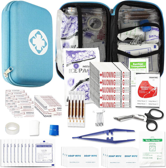 276PCS Small Travel First Aid Kit Supplies for Business, First Aid Kits Backpacking Essentials Items Trauma First Aid Survival Kits for Home Outdoor Adventure, Blue AMORNING