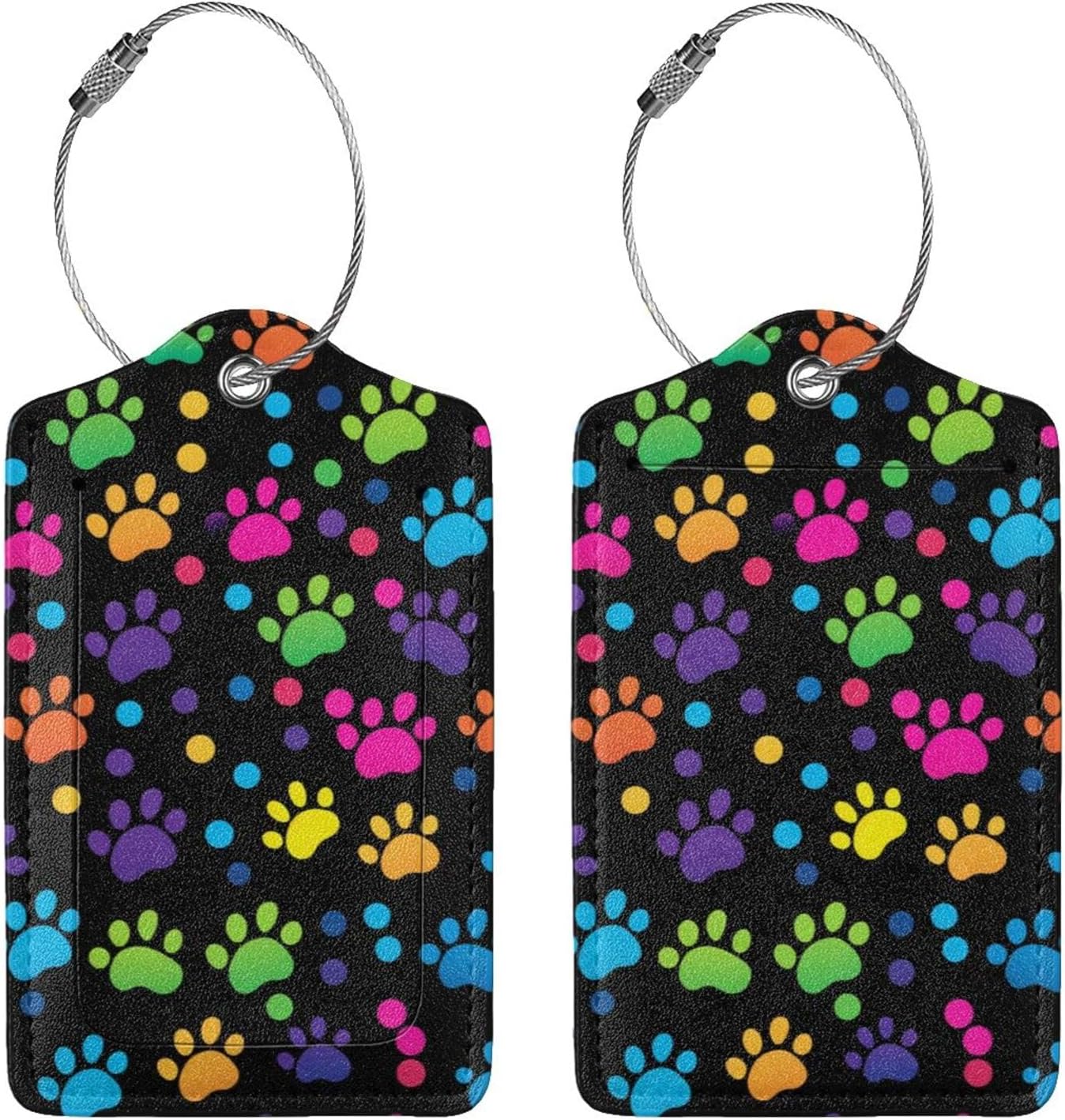 Cute Dog Paws Leather Luggage Tag with Stainless Steel Ring, Fun Name Id Card Cover Travel Bag Tag Set, Suitable for Travel Bag Luggage Women Men 1 PCS