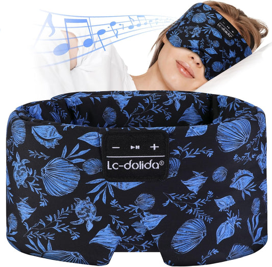 LC-dolida Sleep Mask with Bluetooth Headphones, Extra Large Silk Eye Mask for Sleeping Side Day Sleepers, Sleep Headphones Bluetooth 5.4 for Women Men with Thin Speaker, Blackout, Comfort, Microphone