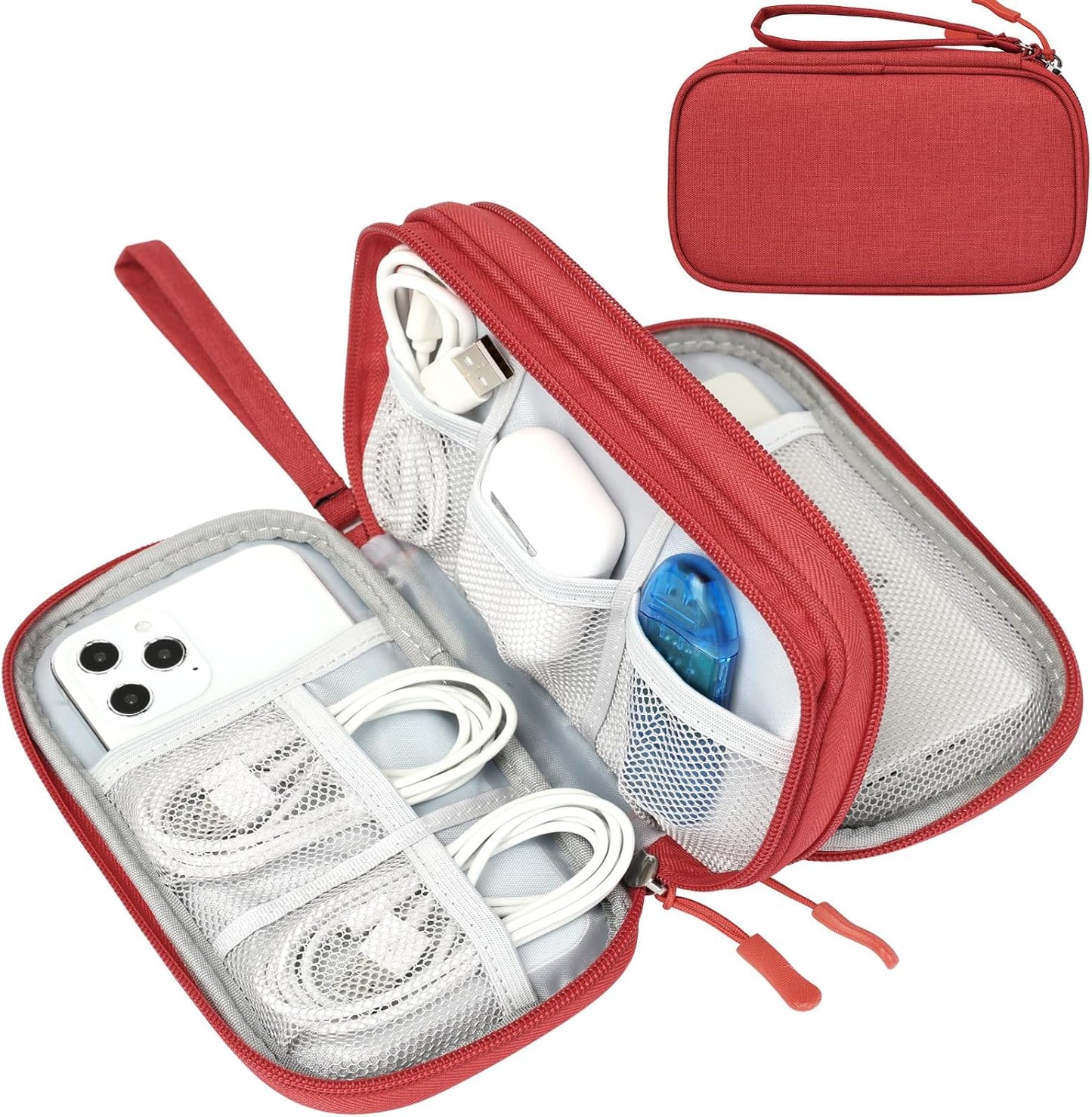 FYY Travel Cable Organizer Pouch Electronic Accessories Carry Case Portable Waterproof Double Layers All-in-One Storage Bag for Cord, Charger, Phone, Earphone Red