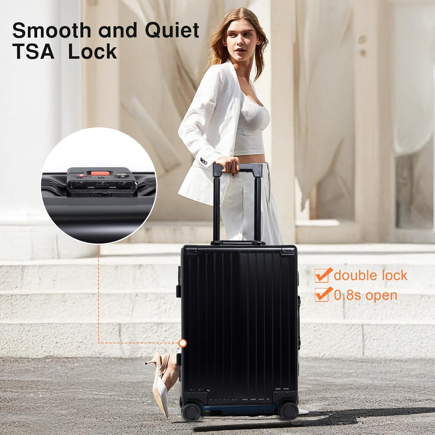 All Aluminum 24 Inch Check In Luggage Hard Shell Suitcases with Spinner Wheels and TSA Lock, Large Zipperless Luggage for Travel, Black