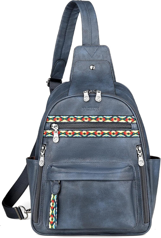 FADEON Large Sling Bag for Women, Leather Crossbody Purse Designer Anti Theft Sling Backpack, RFID Fanny Packs for Travel
