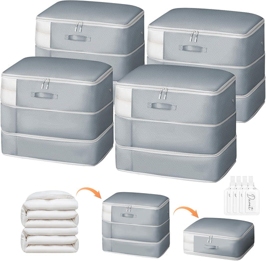 DIMJ Comforter Storage Bag - 110L Ultra Space Saving Self Compression Organize 4 Pack for Duvet, Pillow, Bedding, Blanket Storage Organizer Nylon Compression Bags