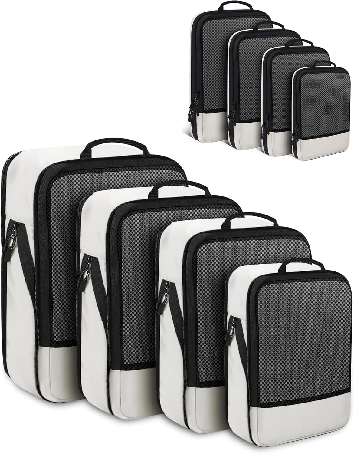 4 PCS Set Compression Packing Cubes for Travel, Lightweight Packaging Organizer Bags for Carry On Space Saving, Travel Essentials Cubes for Suitcase Backpack, Beige