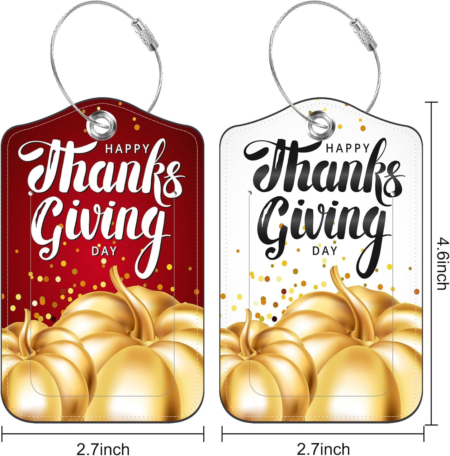 2 Pack Luggage Tag for Suitcase Happy Thanksgiving Day Leather Suitcase Tags with Privacy Name ID Label and Stainless Steel Loop for Travel Bag