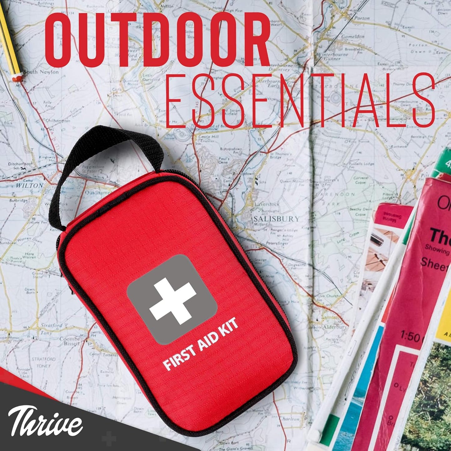 Thrive First Aid Safety Kit - 100-Piece Bag - Waterproof Pouch & Multi-Size Bandages, Wipes & Safety Pins - FSS Approved Products & Flex Spending Approved Items - Health Savings Eligible Products