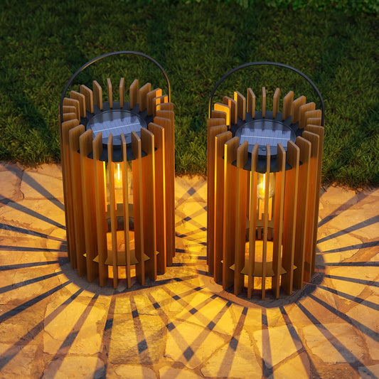2 Set Solar Lantern Outdoor Rattan Lamp Outside Lights Hanging LED with IP44 Rating for Patio Garden Decor Porch Yard Table Top Decorative Tree Home