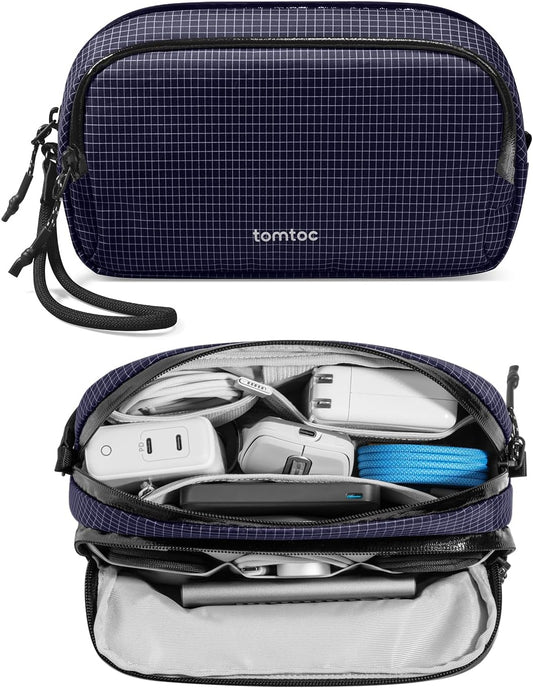tomtoc Electronic Organizer Travel Case Performance, Water Resistant Dual Compartment Cable Organization Storage Bag for Charger, Cord, Phone, Hard Drive, Power Bank, Accessories Travel Essentials