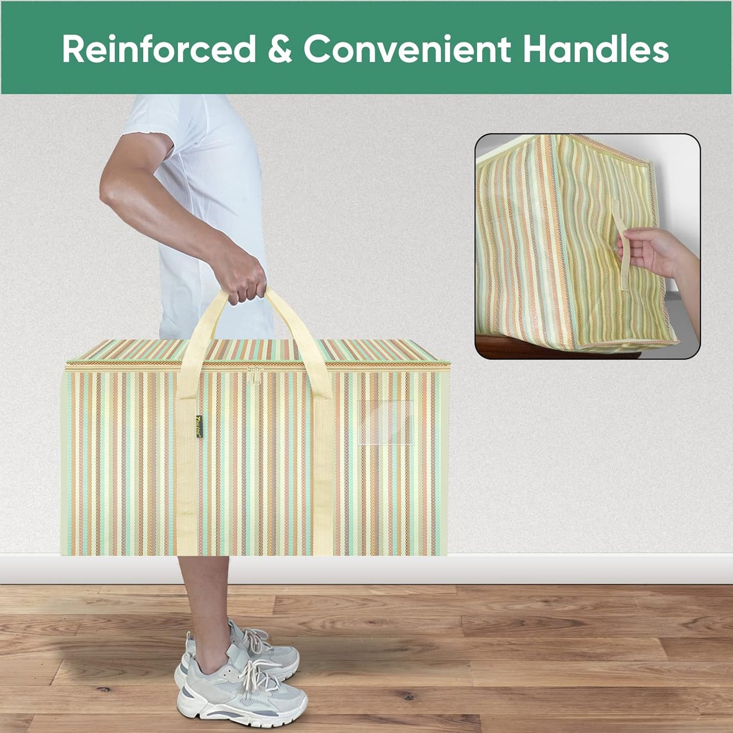 BALEINE 4-Pack Oversized Moving Bags with Reinforced Handles, Heavy-Duty Storage Tote for Clothes, Moving Supplies (Color Strip, 4-Pack)