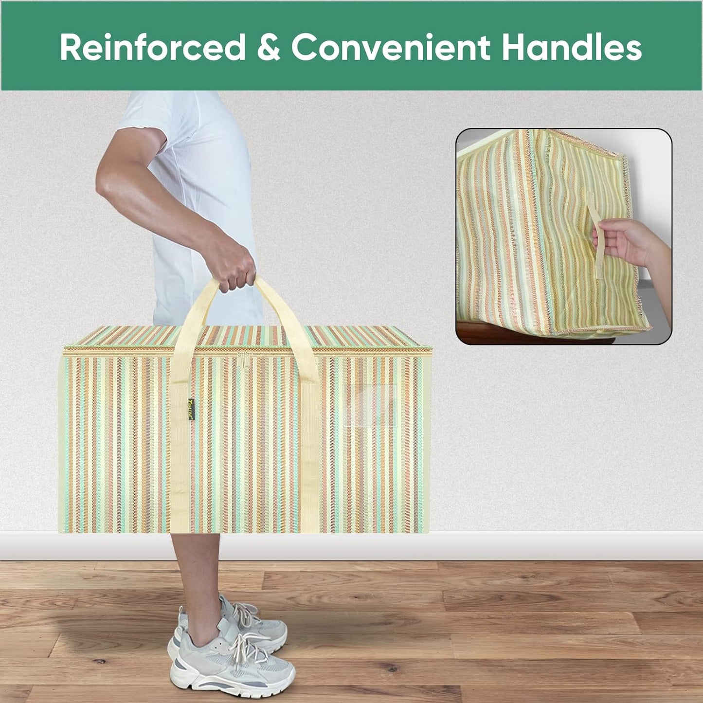 BALEINE 8-Pack Oversized Moving Bags with Reinforced Handles, Heavy-Duty Storage Tote for Clothes, Moving Supplies (Color Strip, 8-Pack)