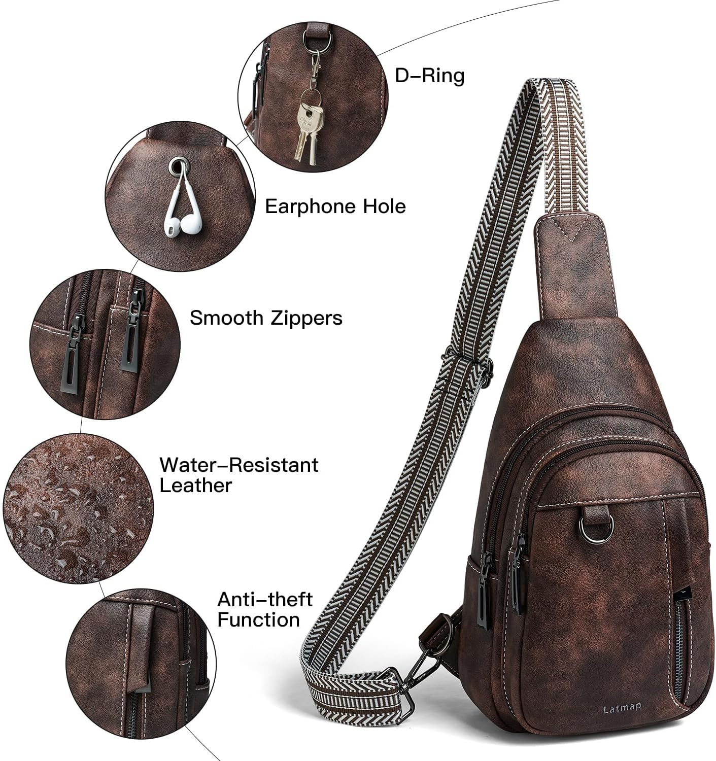 7L Sling Bag for Women Men Leather Small Sling Backpack Daypack Anti Theft Fanny Pack Crossbody Purse Travel