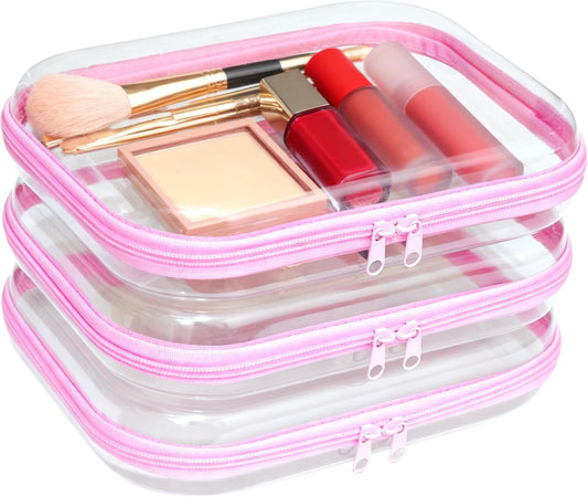 3PCS Zippered Transparent Cases for Snacks,Portable Waterproof Cosmetic Bag with Zipper,Clear Hard Shell Zipper Case for Cosmetic Storage, Putting Snacks, Pencil Case