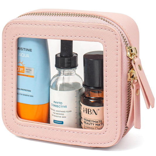 LETGO Small Makeup Bags for Purse, TSA Approved Toiletry Bag with Zipper,Mini Clear Comestic Bag Car Organizer Travel Size Toiletries Travel Essentials Pink Car Accessories For Women (Mini-Pink)
