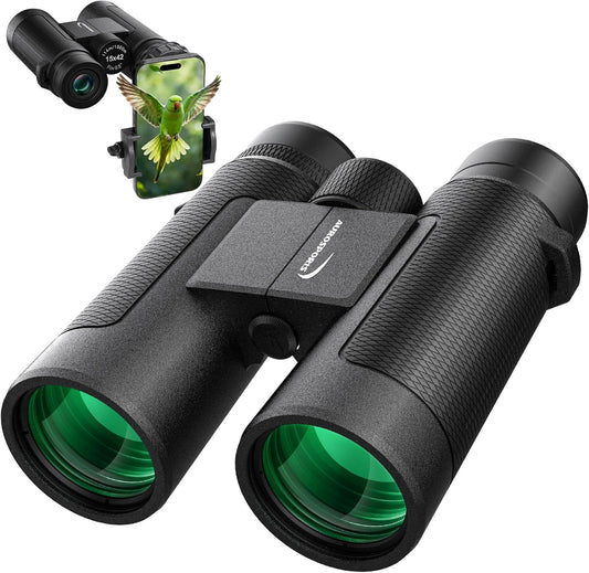 15x42 Binoculars for Adults High Powered - Aurosports HD Lightweight Bird Watching Binocular with Phone Adapter, BAK4 Prism & Carrying Bag