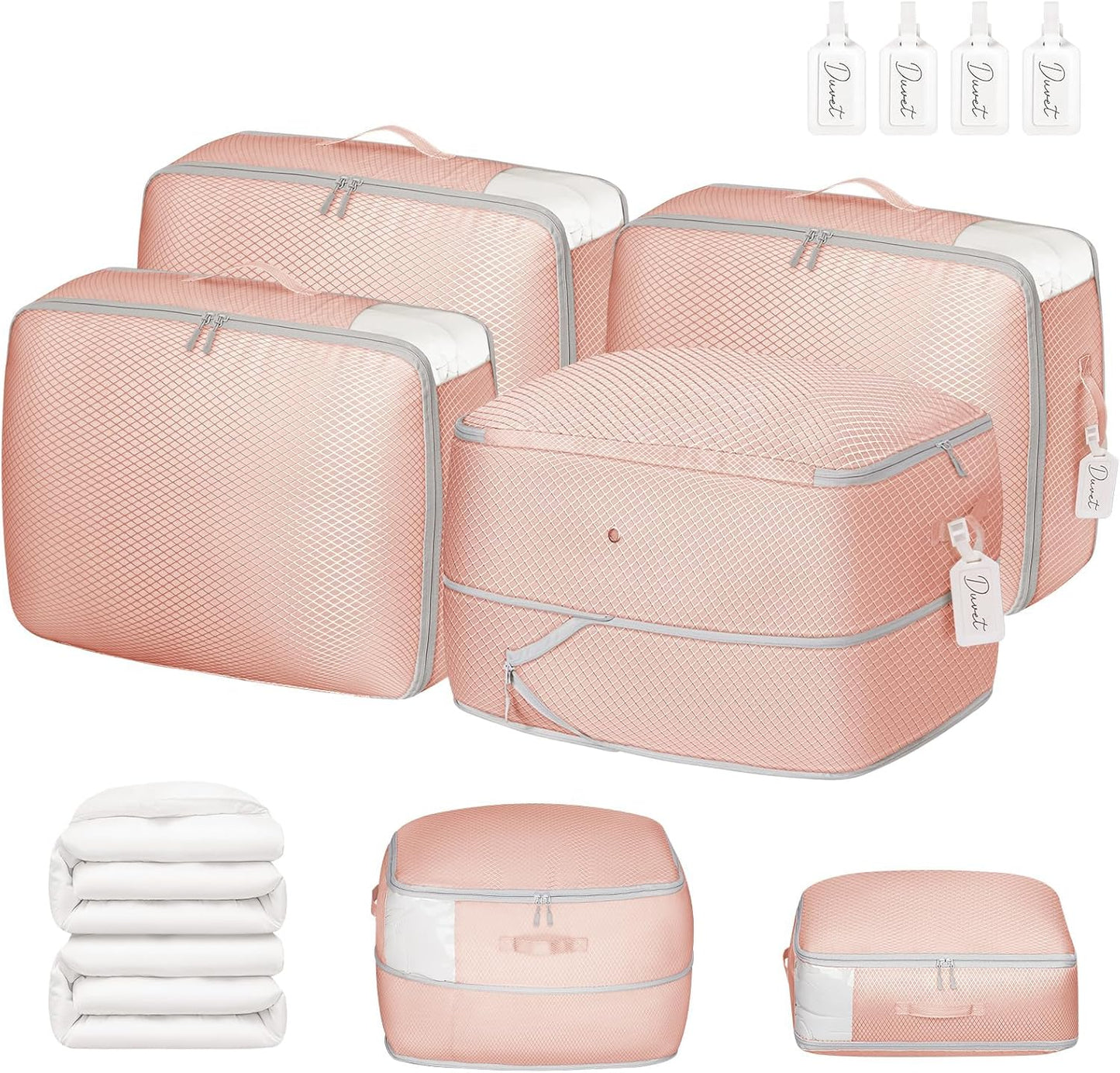 DIMJ Comforter Storage Bag 4 Pack - Blanket Storage Organizer Compression Bags, Large Capacity Ultra Space Saving Self Compression Organize for Bedding, Pillow, Duvet, Sheet Storage with Zipper Window