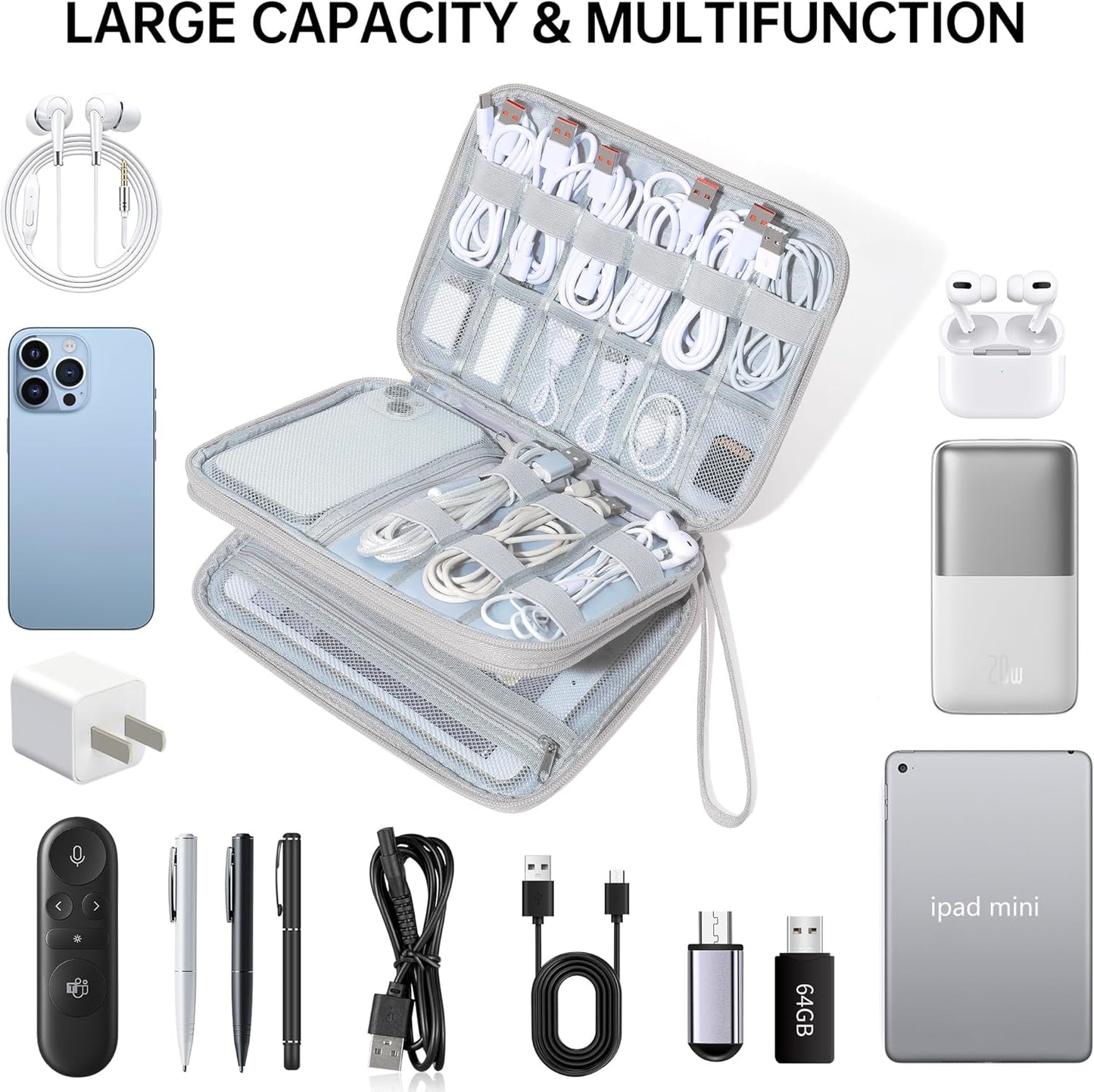 CILLA Electronics Organizer Travel, Travel Cord Organizer Case, Compact Electronics Accessories Bag for Cable, Cord, Charger, Phone