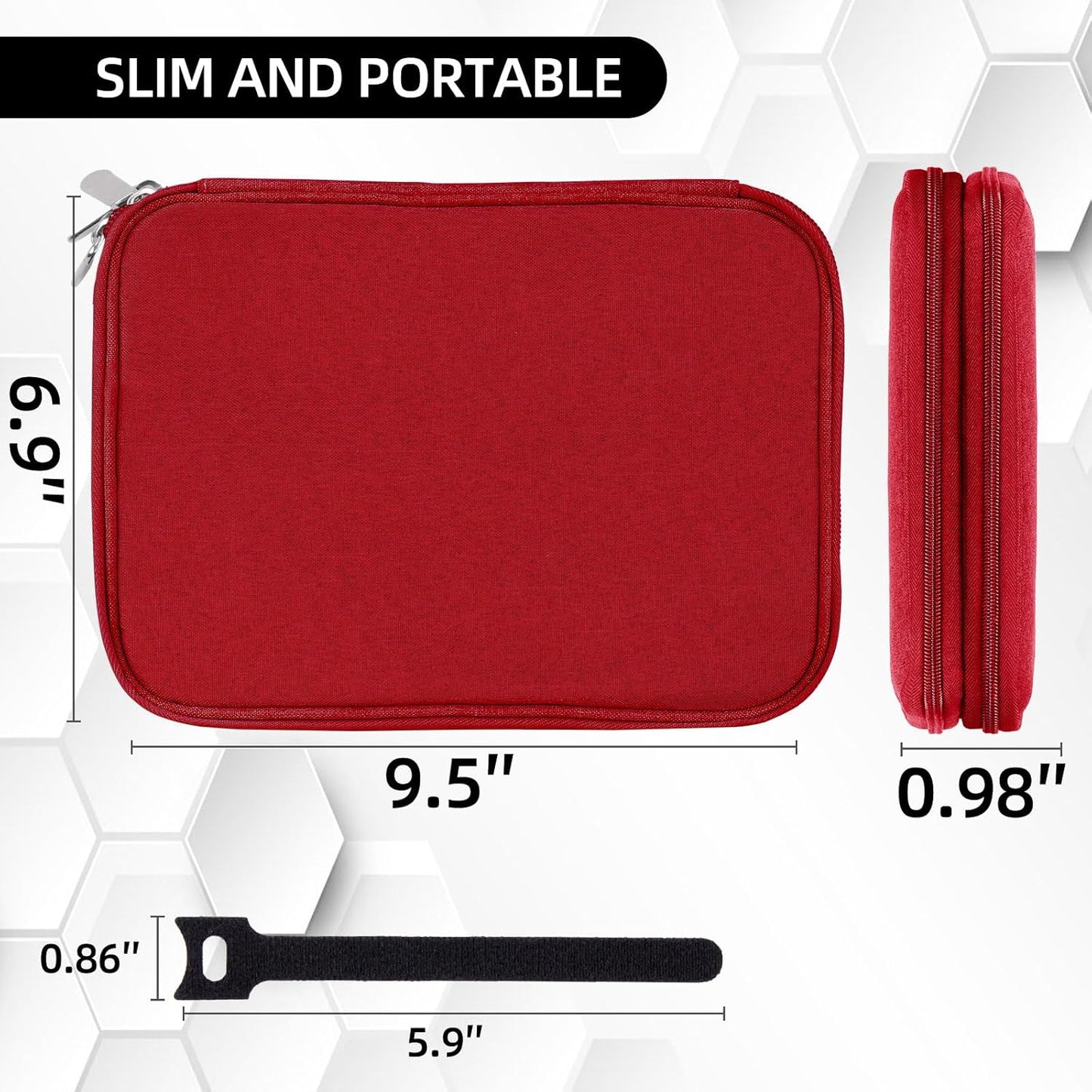 Electronics Organizer - Travel Cable Organizer Bag, Water Resistant Double Layers Pouch for Cord, iPhone, iPad Mini - Gift for Men Electronic Accessories Storage Case with 5 Cable Ties, Red