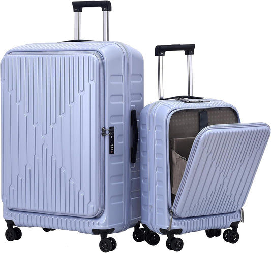 2 Pieces 19/29 Luggage Sets, 19 Inch Carry On Luggage with Front Pocket & 29 Inch Side Opening Suitcase, Ligthweight ABS+PC Hardshell, Lilac Purple