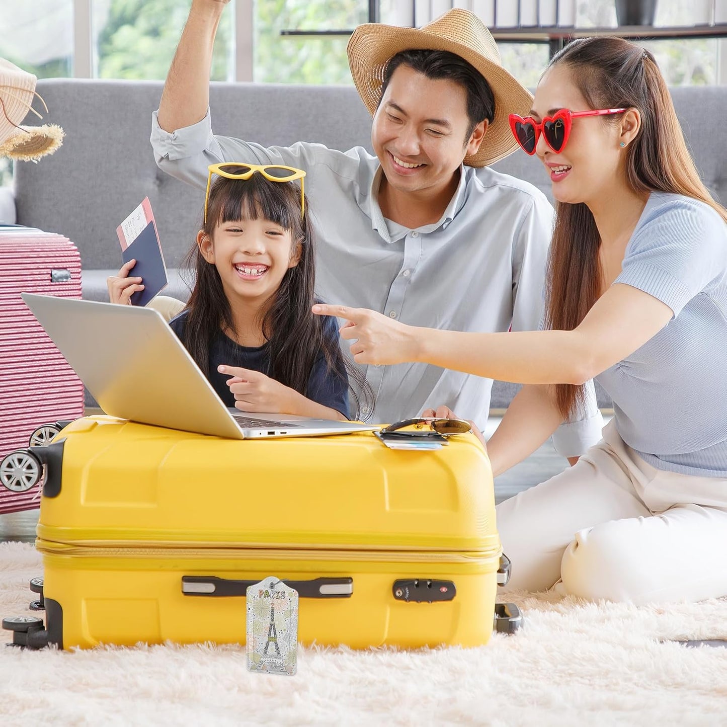 2 Pack Funny Luggage Tags with for Suitcases, Vintage Eiffel Towe Paris PU Leather Luggage Tag Accessories Privacy Cover ID Label with Stainless Steel Loop for Travel Bag for Women Girls Teens