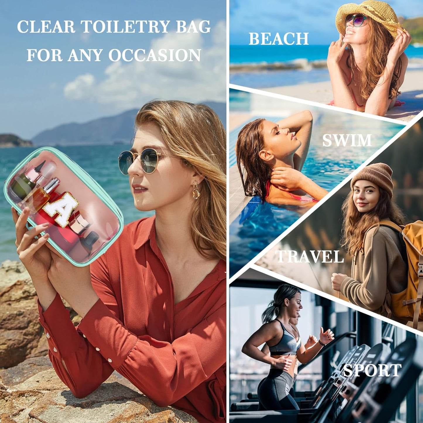 YOOLIFE Initial Make Up Bag Travel Toiletry Bag, Clear Makeup Bag Travel Essentials Gifts for Women Teen Girlfriend Teacher Birthday Swim Gifts For Girls 12 Year Old Girl Gifts Girl Gifts Blue H