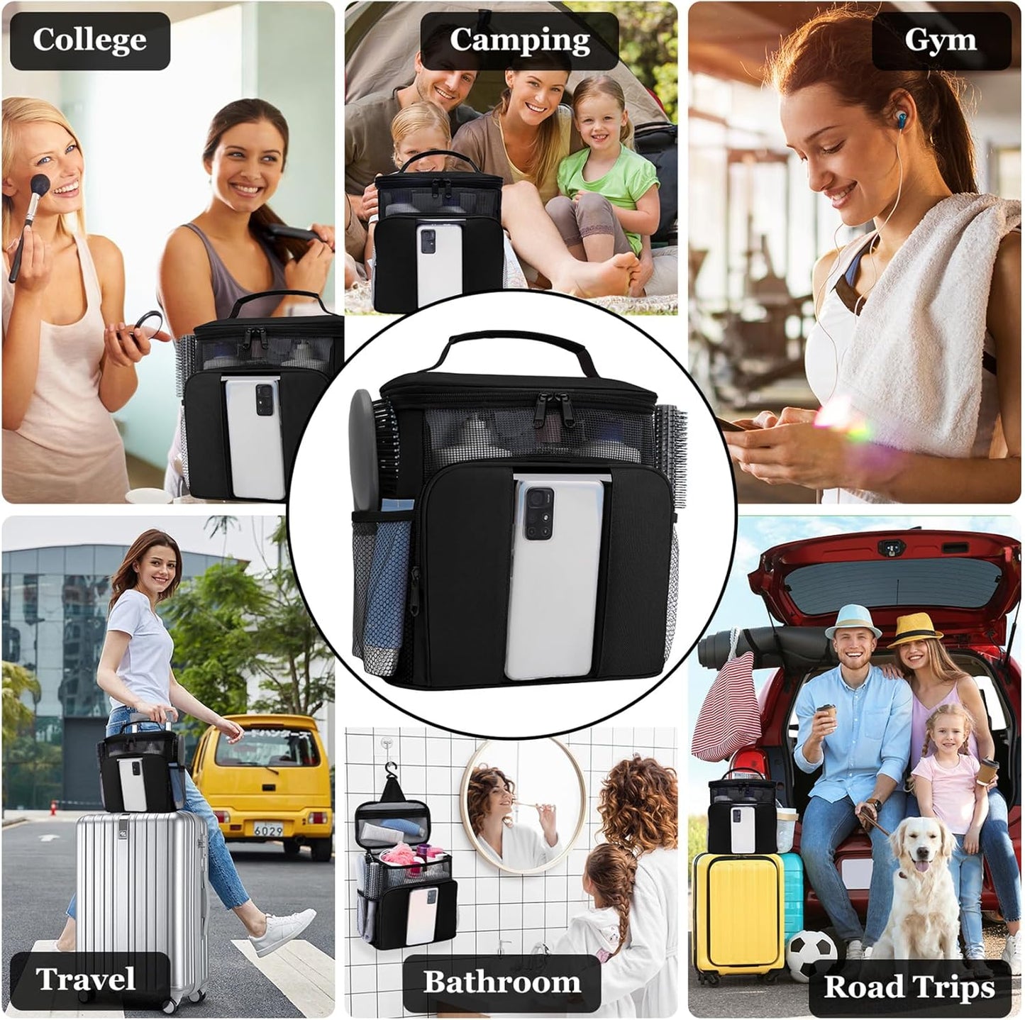 Mesh Shower Caddy,Portable HangingTravel Toiletry Bag Dorm Room Essentials for College Students Girls,Large Makeup Organizer for Full-Sized Toiletries,Travel Essentials for Women Girls Camping Beach