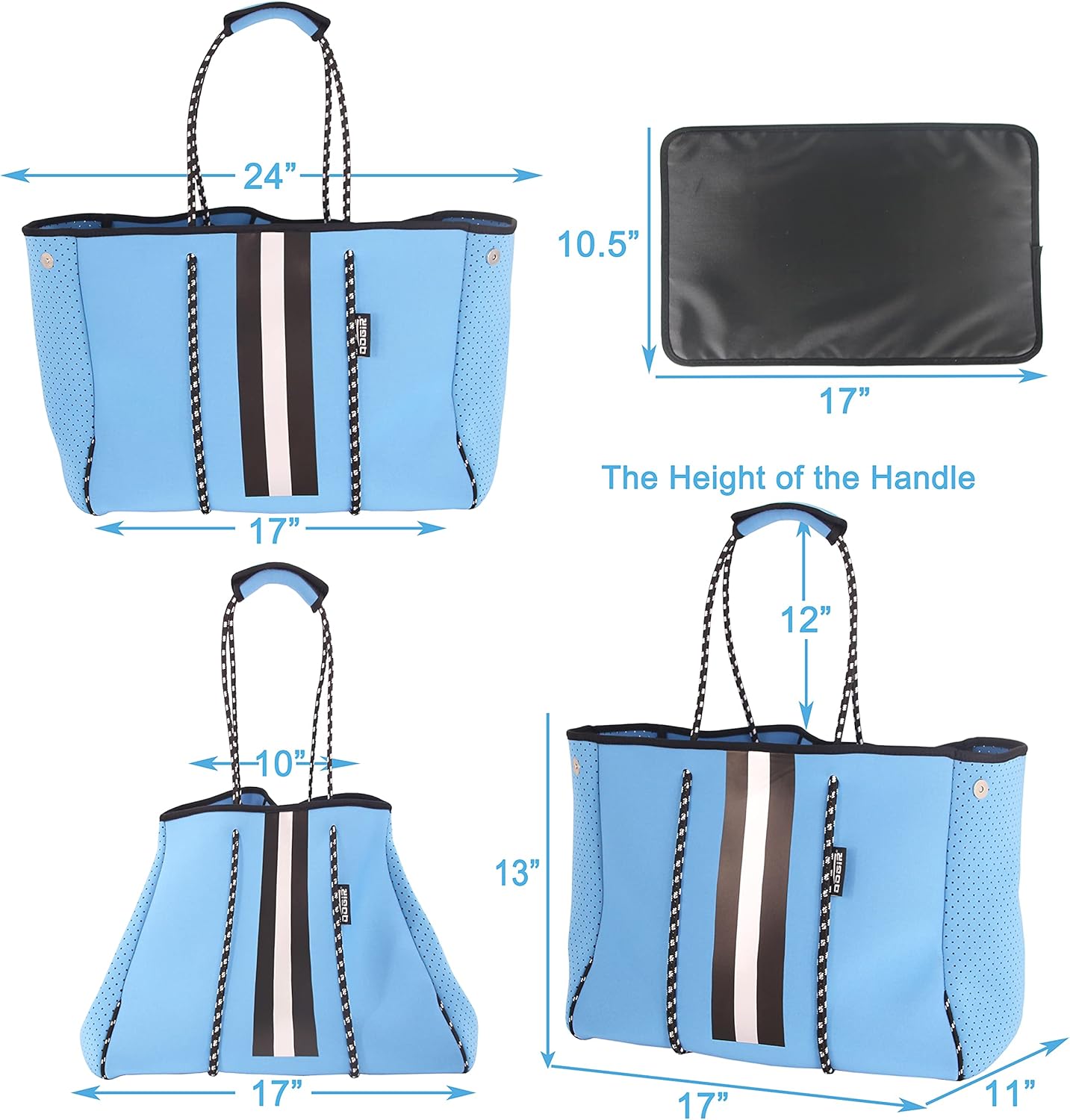 QOGiR Neoprene Multipurpose Beach Bag Tote with Inner Zipper Pocket … … … …