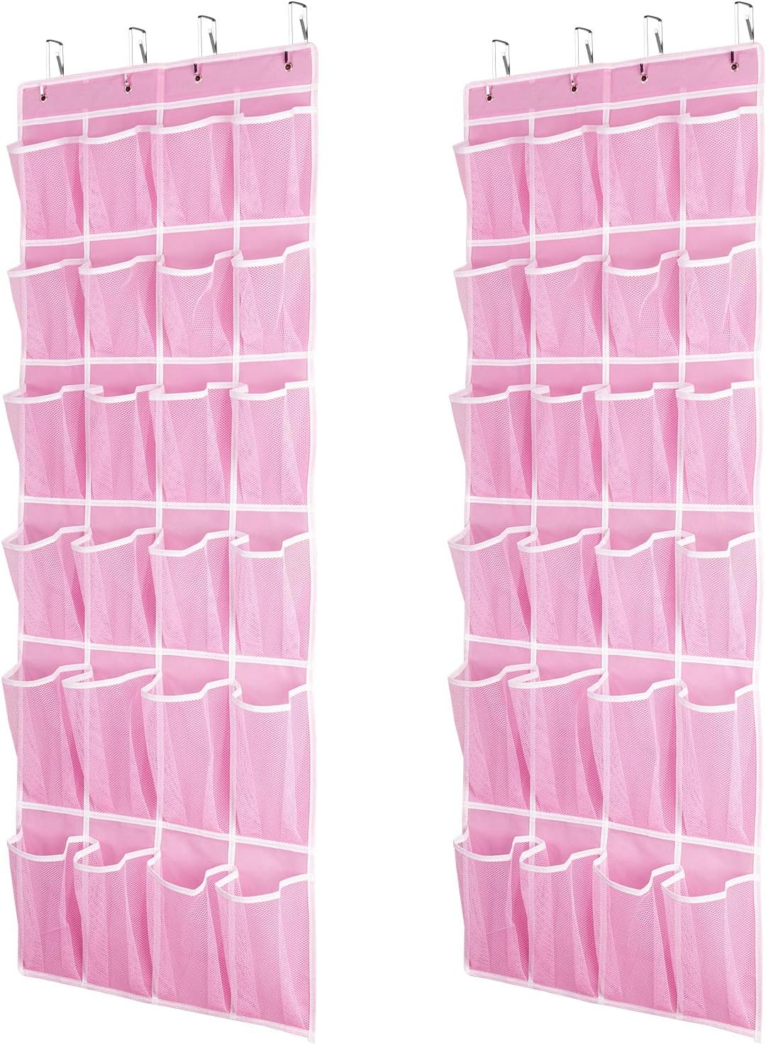 Hanging Shoe Organizer 2Pack, Over The Door Shoe Rack with 24 Mesh Pockets - Pink (2pack), Size: 58x21 Inch