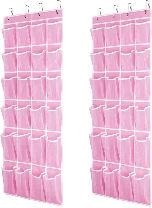 Hanging Shoe Organizer 2Pack, Over The Door Shoe Rack with 24 Mesh Pockets - Pink (2pack), Size: 58x21 Inch