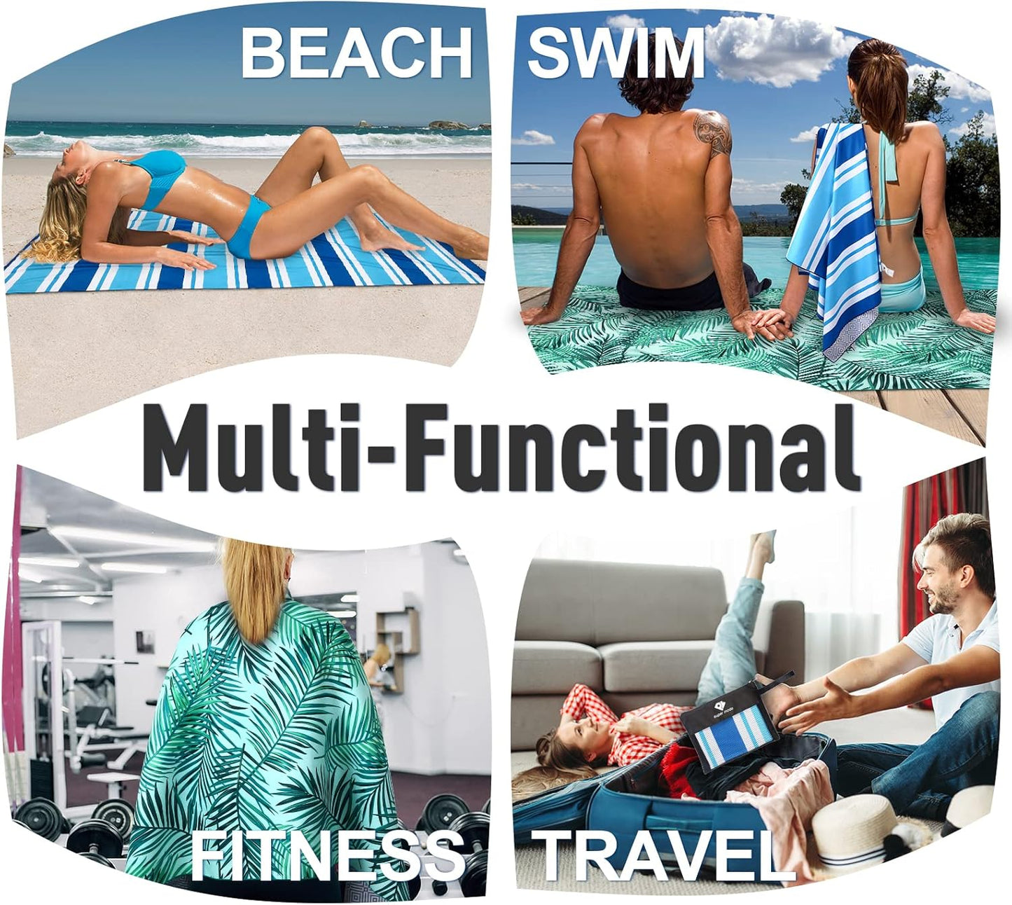 2 Pack Microfiber Beach Towel, Oversized Microfiber Pool Towel 75”x 35”, Sand-Free Beach Towel, Quick Drying Camping Towel, Super Absorbent Bath Blanket, Soft Breathable and Lightweight