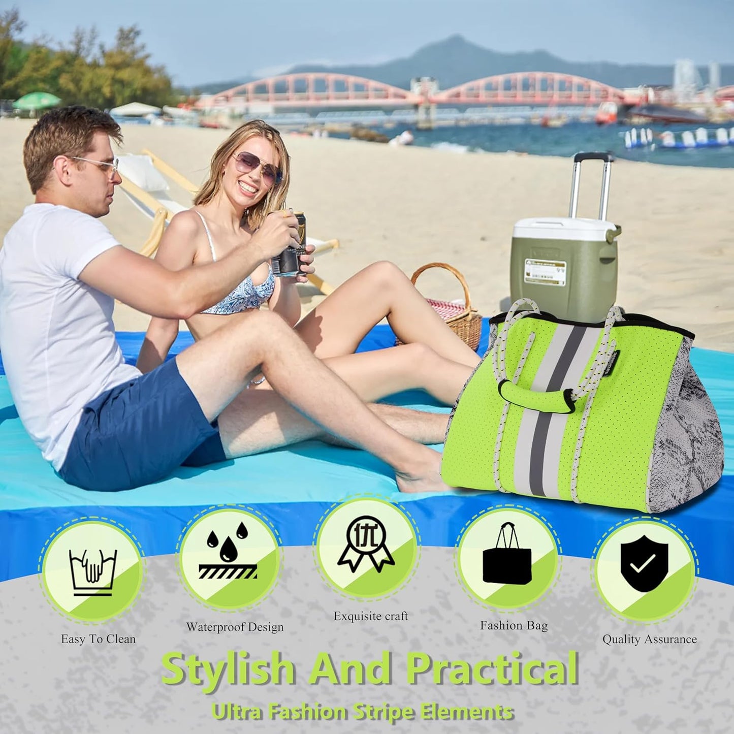 QOGiR Neoprene Multipurpose Beach Bag Tote with Inner Zipper Pocket … … … …
