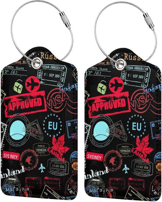 2 Pack Luggage Tags for Suitcases Women Men Kids, Go Travel-World Bag Tags for Leather Luggage with Waterproof Suitcase Tags Privacy Cover Name ID Label Steel Loop for Travel Bag Suitcase