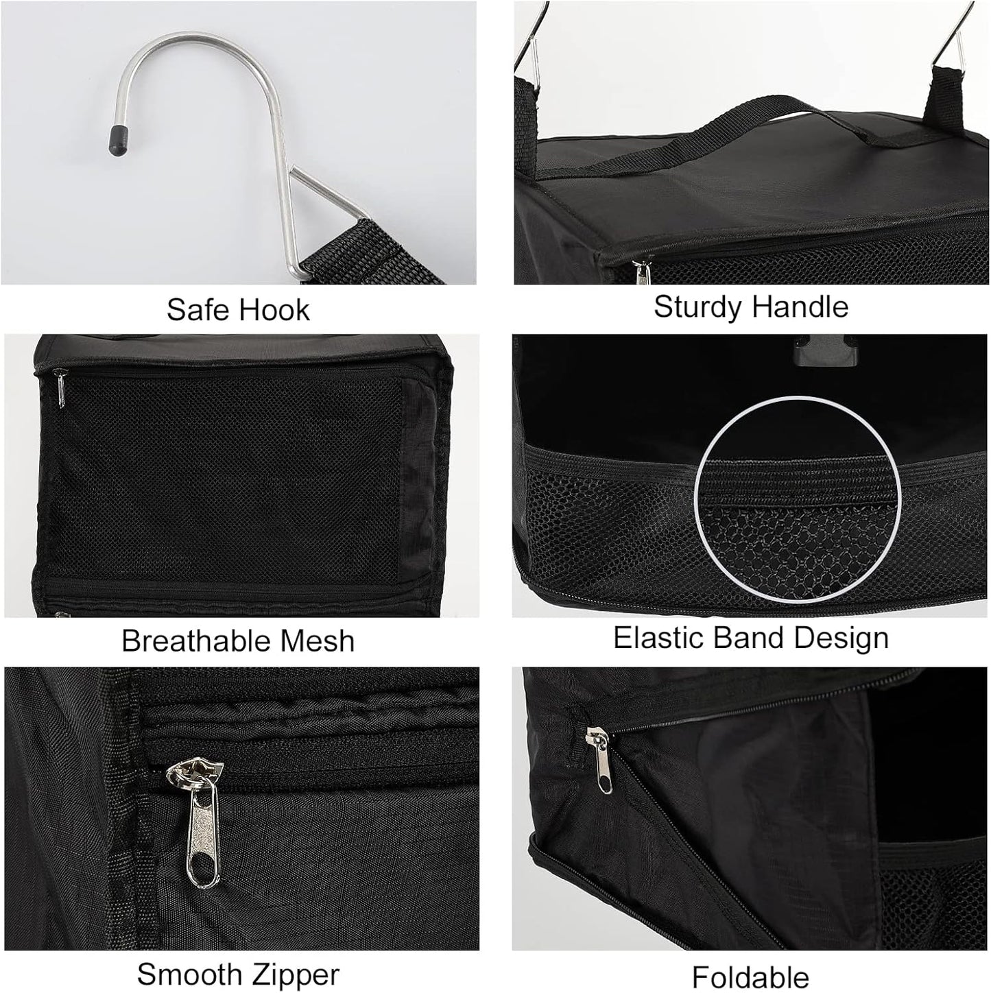 TABITORA Travel Portable Hanging Shelves Closet Organizer Packing Luggage Storage with Multifunctional and Foldable Invisible Compartment,Lightweight, for Suitcase, RV,Closet…Black,XXL