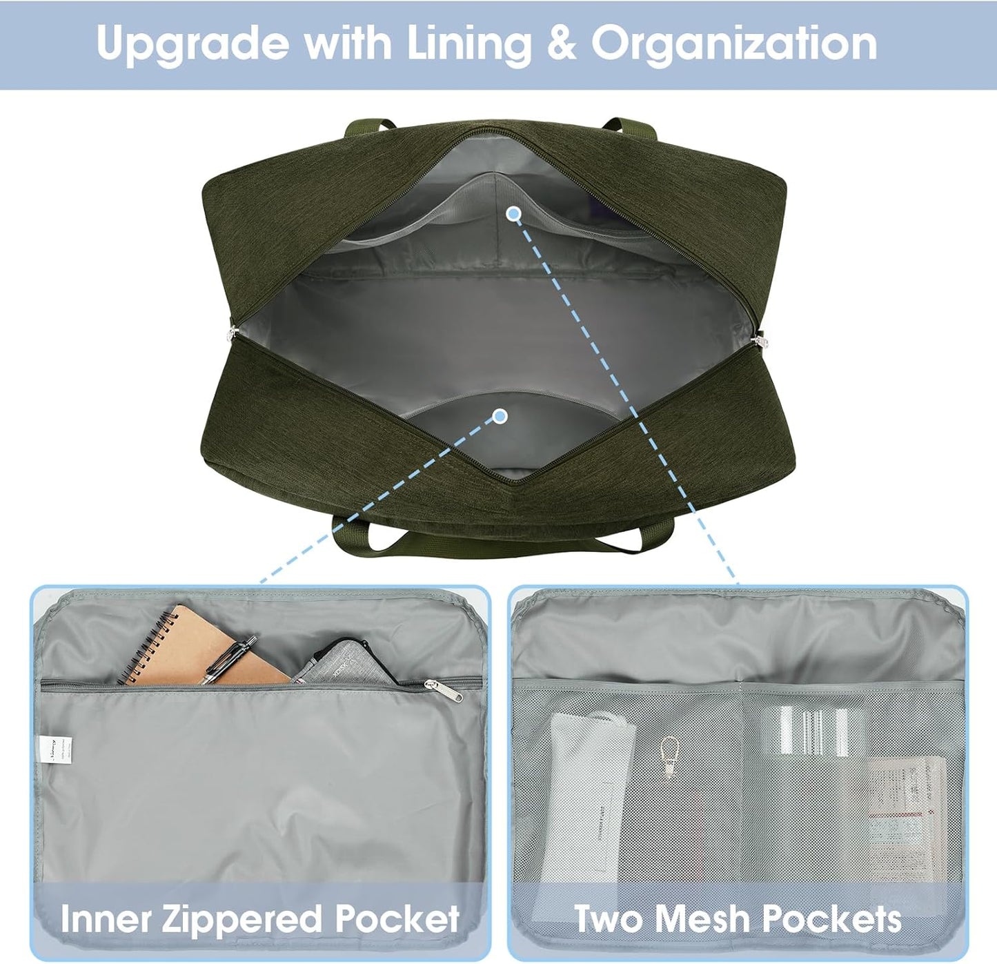 Carry on luaggage 22x14x9 Airlines Approved Foldable Carry on Bag Travel Duffel Packable Duffle Overnight for Women and Men 40L (Army Green)