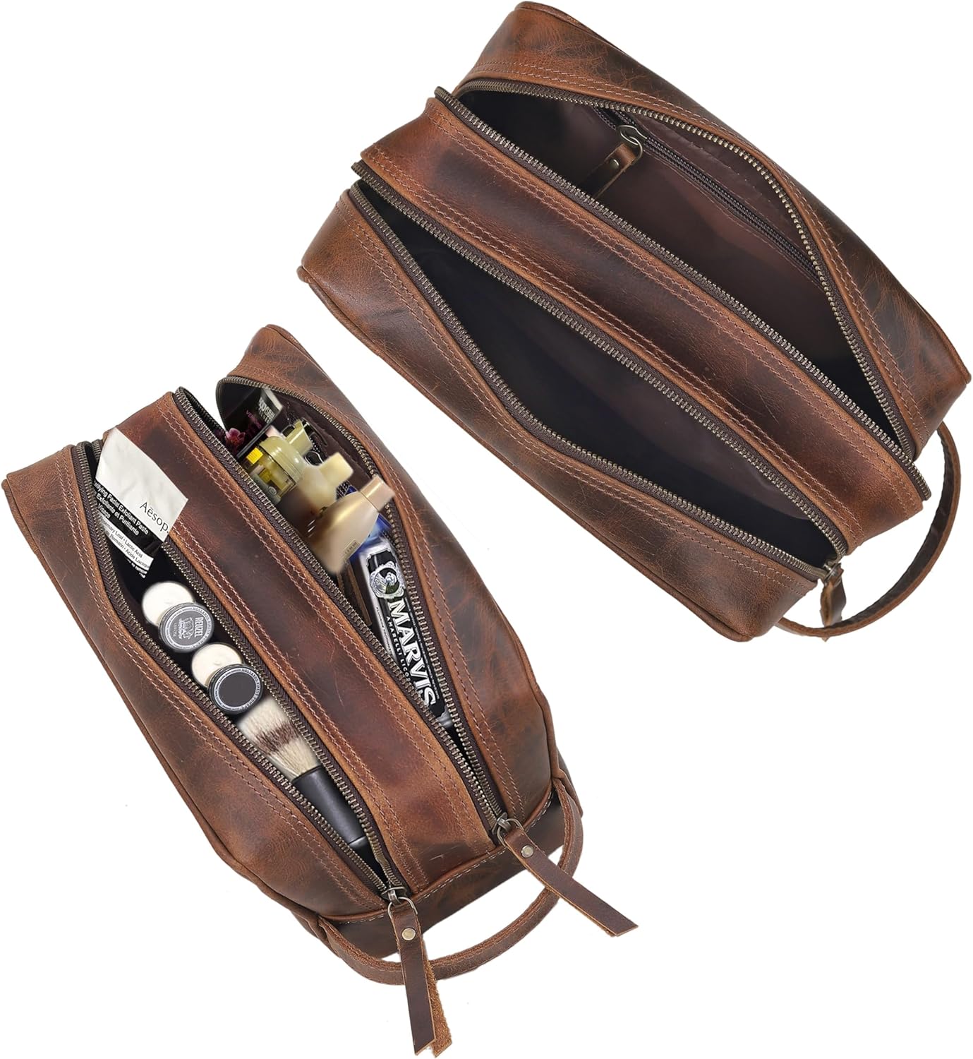 VC VINTAGE COUTURE Leather Toiletry Bag for Men Extra Large Leather Men's Toiletry Bag for Traveling Real Leather Dopp Kit for Men Leather Shaving Bag for Travel