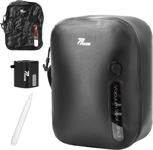 Vacuum Bags for Travel with Wireless Pump, 180° Open Zipper, IP67 Waterproof, Reusable Space Saver Compression Bags for Backpack, Suitcase, Home Storage(1 Pack + Pump)