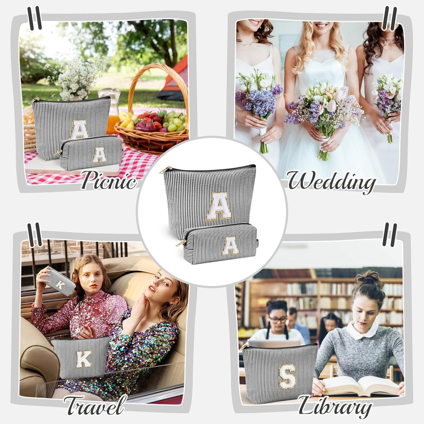 YOOLIFE Mothers Day Gifts - Graduate Gifts for Her Personalized Best Friend Birthday Gifts for Women Her Sister Gifts from Sister Monogram Makeup Bag Cosmetic Bag Toiletry Pouch Make Up Case Black M