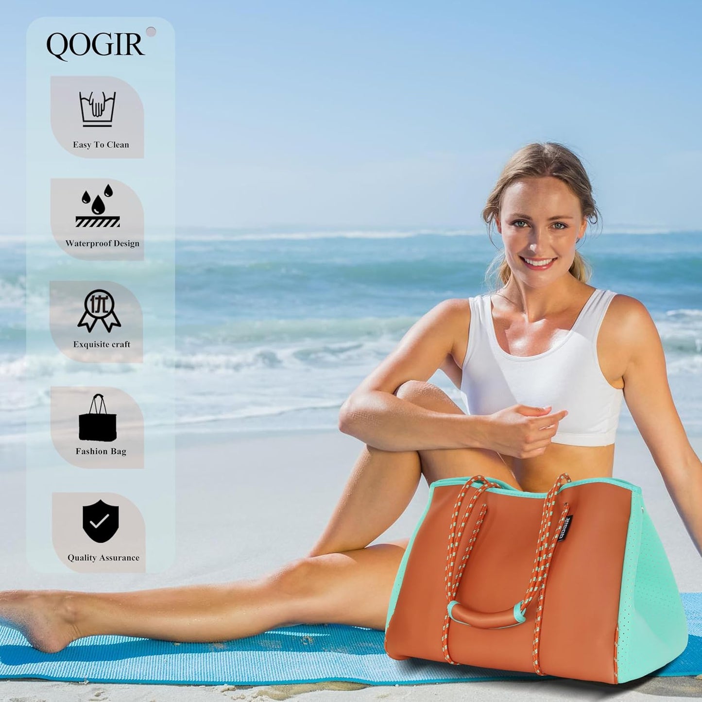 QOGiR Neoprene Multipurpose Beach Bag Tote with Inner Zipper Pocket … … … …