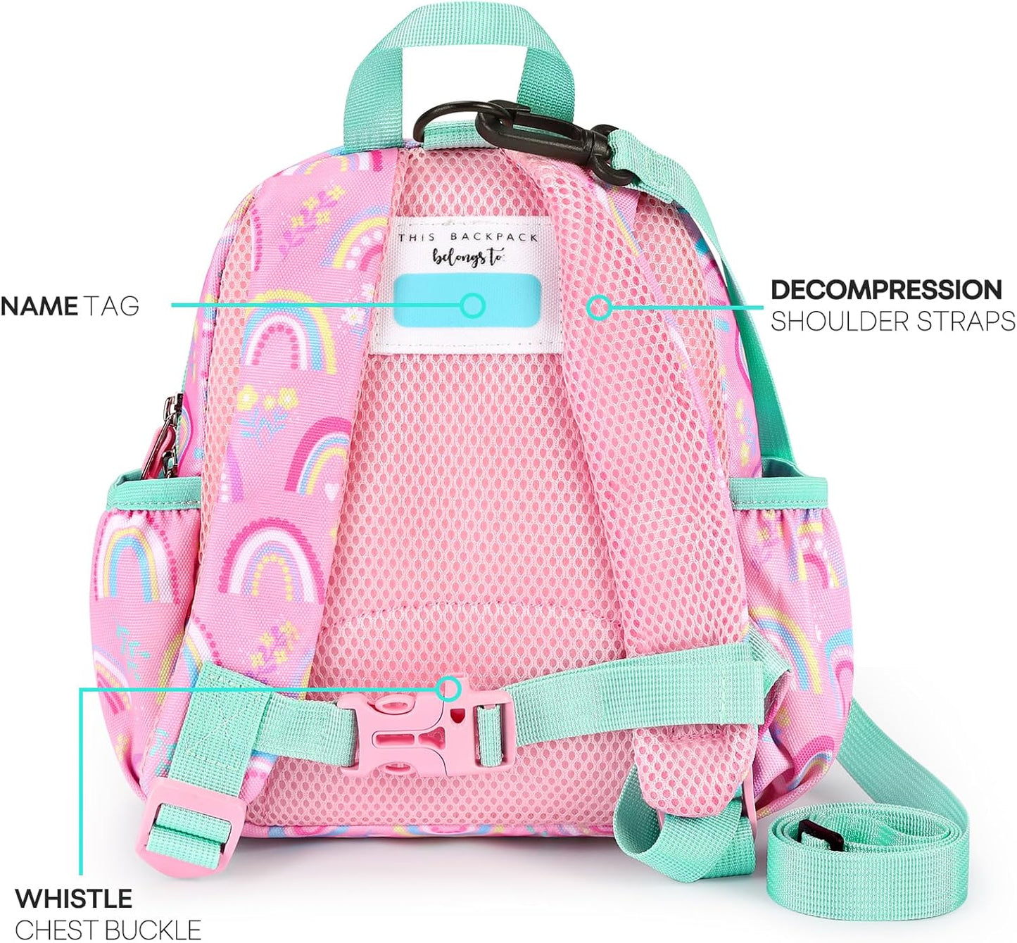 mibasies Backpack Leash for Toddlers 1-3: Baby Backpack for Girls with Anti-Lost Harness - Rainbow Pink