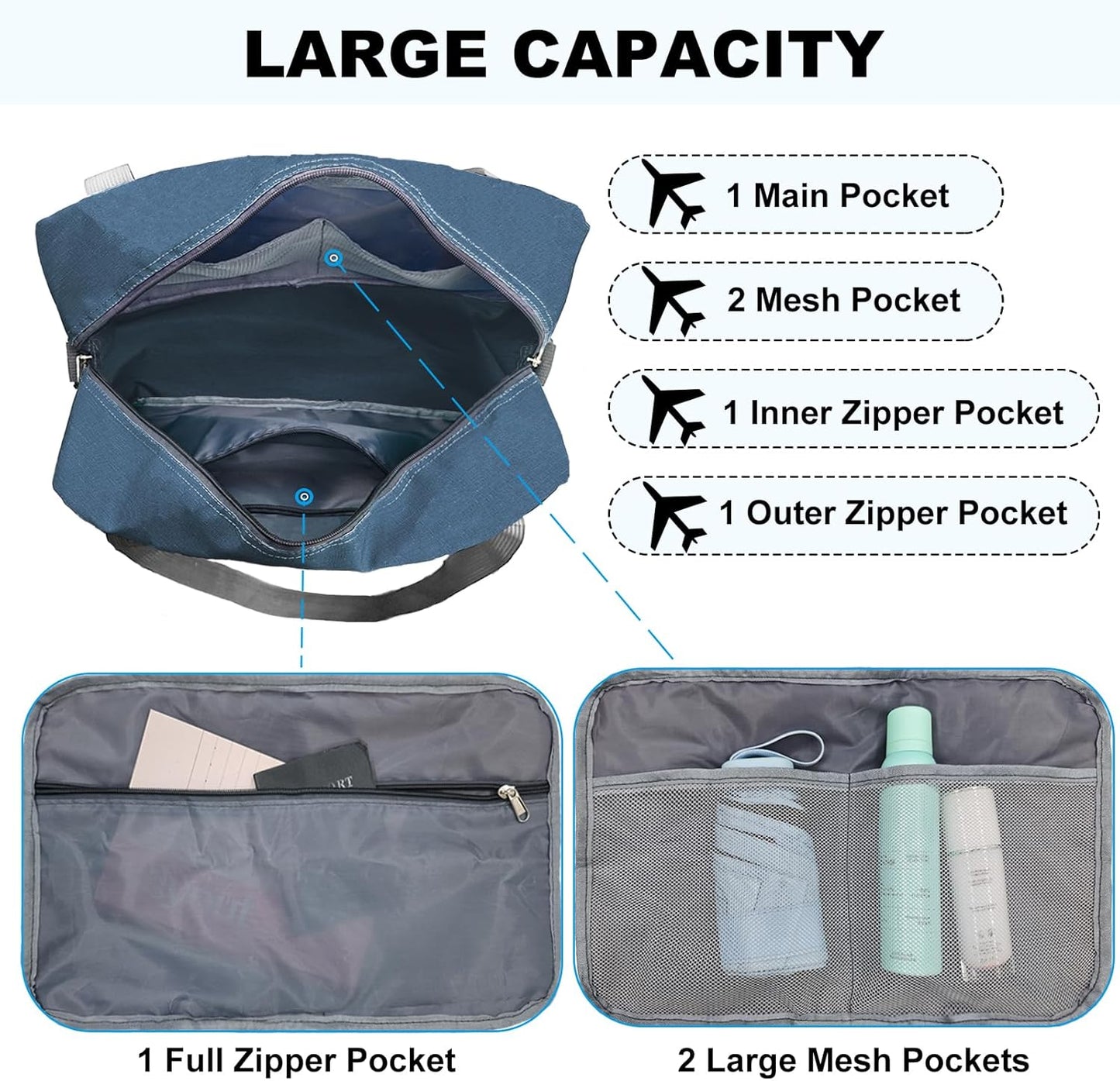 15 Inch Small Carry On Bags for Airplanes Spirit Airlines Personal Item Bag Underseat Foldable Travel Duffle Gym Bags for Women Men(20L,Navy)