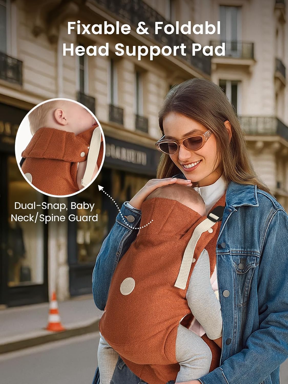 Grownsy Baby Carrier Newborn to Toddler (7-44lbs), Ergonomic & Cozy Wraps with One-Click Buckle, Head Support for Hands-Free Comfort, Sepia