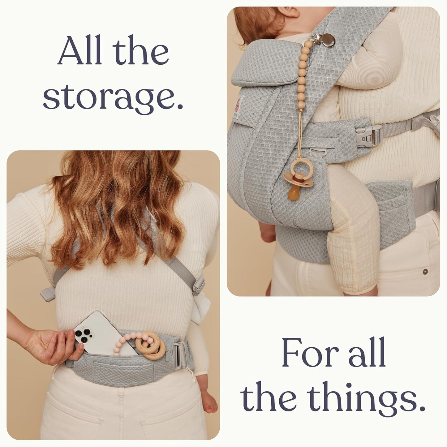 Ergobaby Omni Deluxe Baby Carrier Newborn to Toddler - Breathable Baby Carriers for Summer - All-Position Carrier with Enhanced Lumbar Support & Airflow (7-45 Pounds), Mesh, Natural Beige