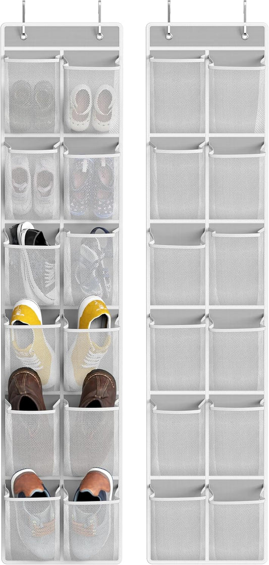 Simple Houseware 24 Pockets - 2PK 12 Large Pockets Over Door Hanging Shoe Organizer, Grey