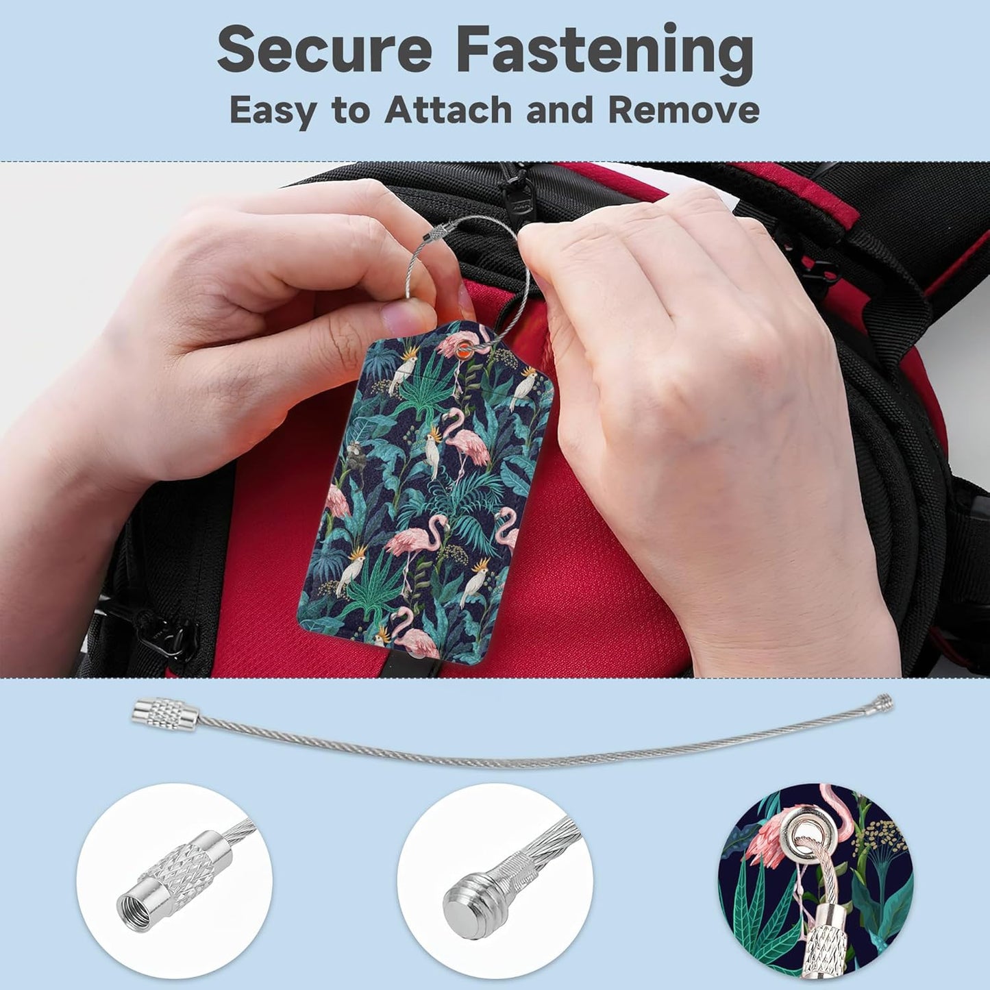 2 Pack Luggage Tag for Suitcase,Flamingo Parrots Leather Suitcase Tags Identifiers with Privacy Name Address Labels and Durable Steel Loop for Women Men Travel