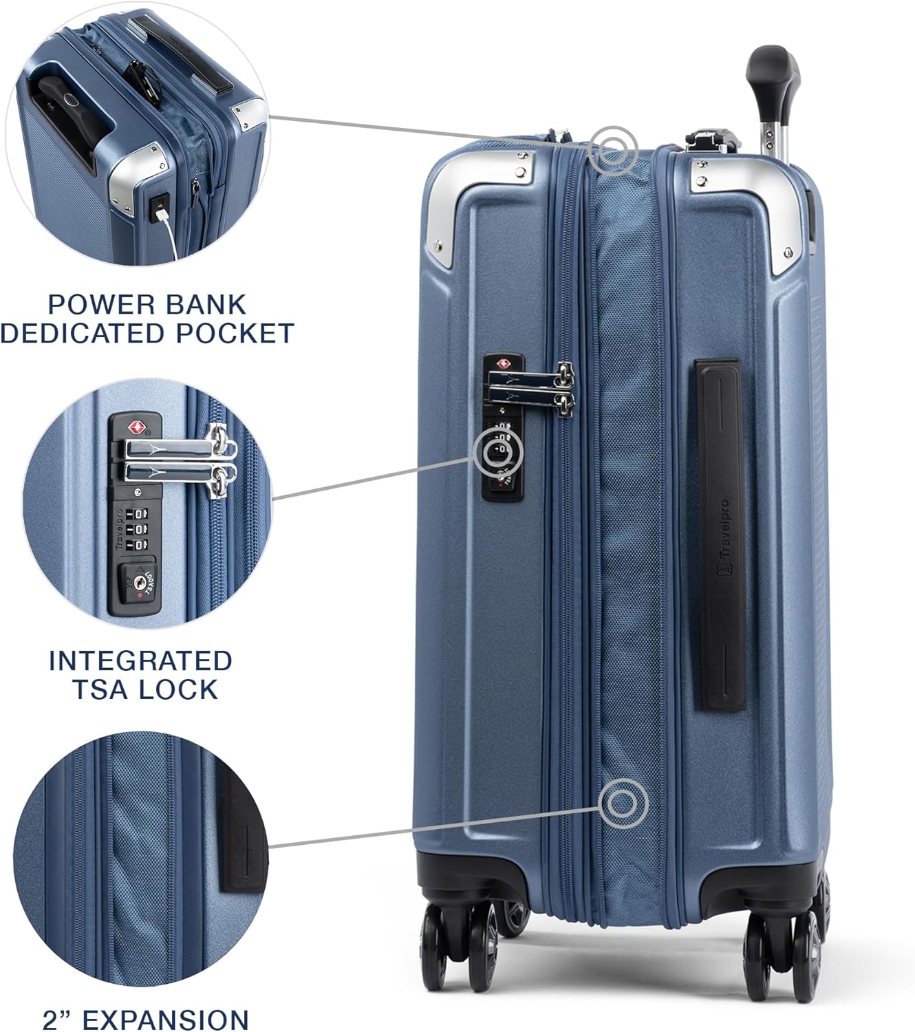 Travelpro Platinum Elite Hardside Expandable Carry on Luggage, 8 Wheel Spinner, TSA Lock, Hard Shell Polycarbonate Suitcase, Dark Sky Blue, Carry on Laptop Pocket 21-Inch