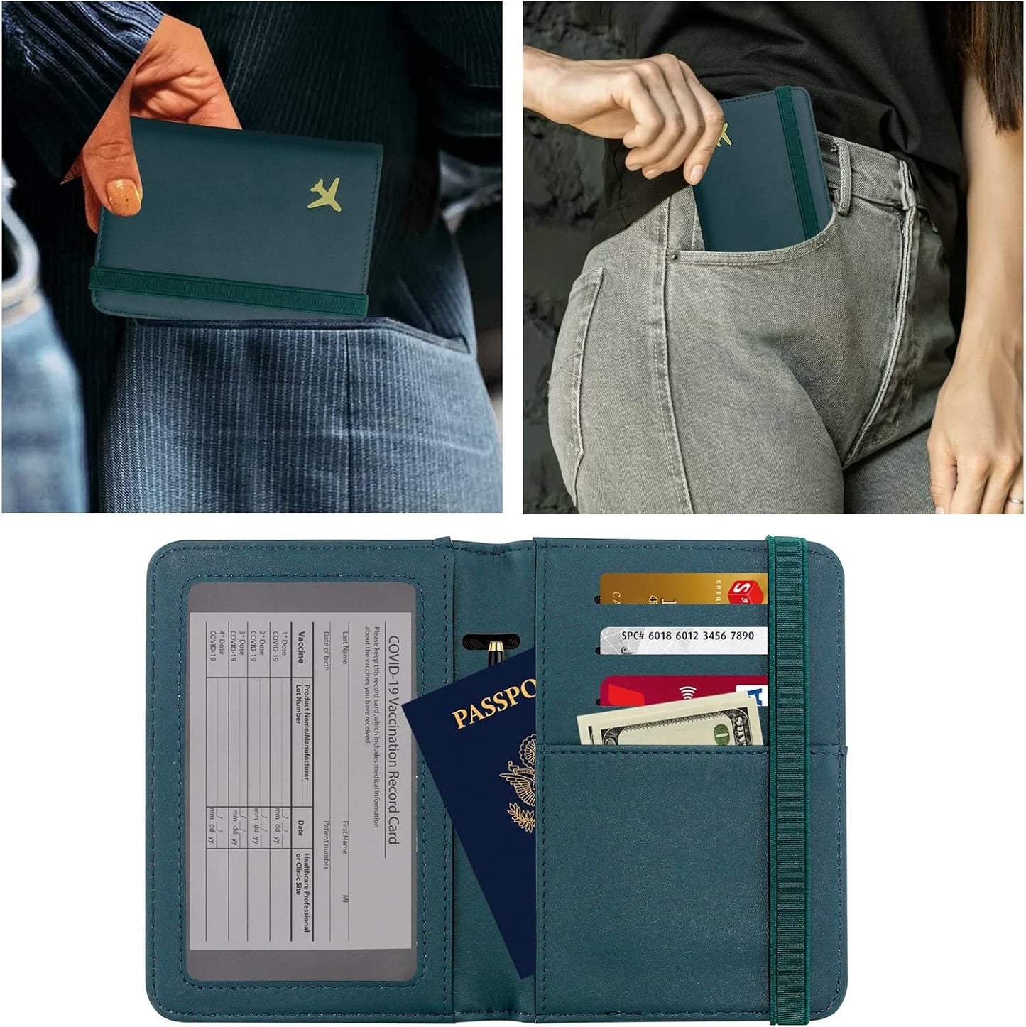 ZOPPEN Passport Holder Wallet, Passport Cover Travel Wallet Women Travel Essentials Accessories Document Organizer Travel Must Haves Rfid Blocking Cover Case for Women and Men, Green Black