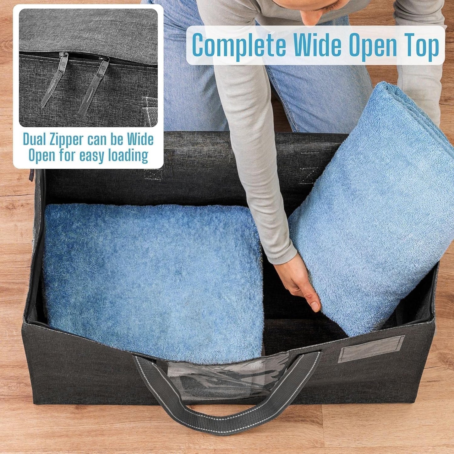 VENO 6 Pack Moving Bags, Comforter and Blanket Storage Bags for Closet, Moving Boxes, Boxes with Lids Alternative, College Dorm Packing Supplies, Foldable Heavy-Duty Tote with Window (Gray, 6 Pack)