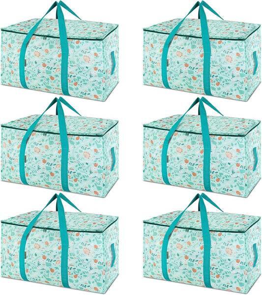 BALEINE 6-Pack Oversized Moving Bags with Reinforced Handles, Heavy-Duty Storage Tote for Clothes, Moving Supplies (Spring Stroll, 6-Pack)