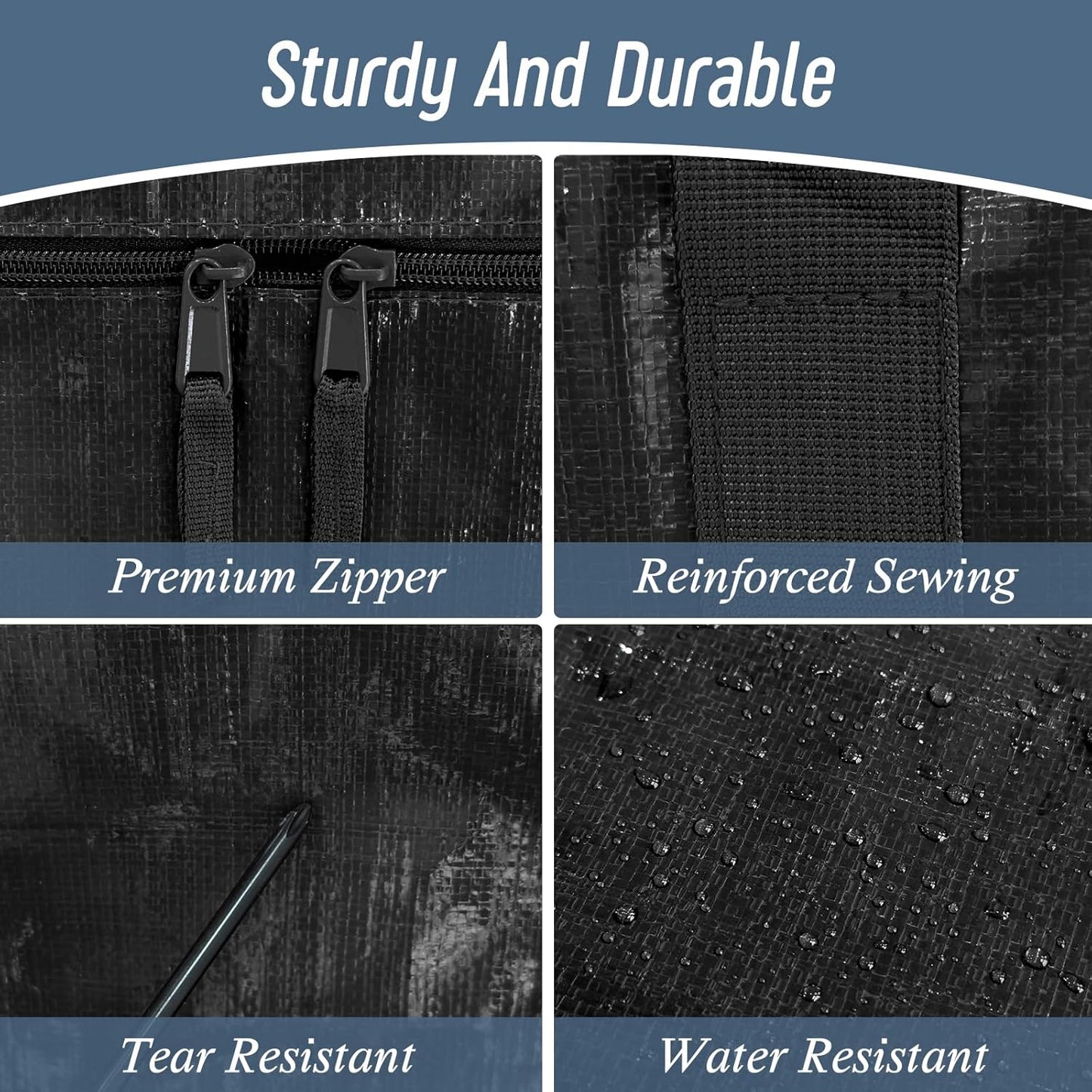 6 Pack Extra Heavy Duty Large Moving Bags with Strong Zipper & Comfortable Handles, Sturdy & Durable Clothes Storage Bags Totes Bins, Packing Moving Boxes for College Supplies, Black